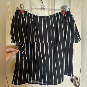 Off the shoulder black with white strips top